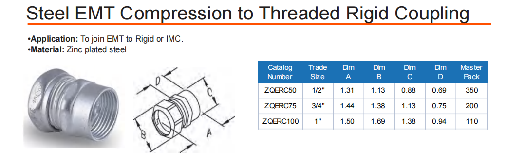 Steel EMT Compression to Threaded Rigid Coupling(ZQERCxxx)